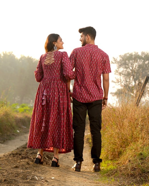 Crimson Maroon Couple Set