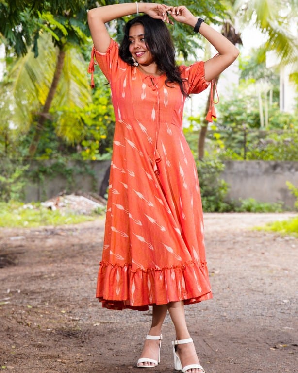 Tangy Orange Frill Ikat Family Set