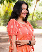 Tangy Orange Frill Ikat Dress