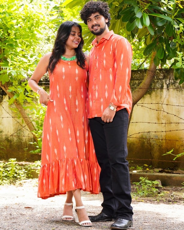 Tangy Orange Ikat Strappy Couple