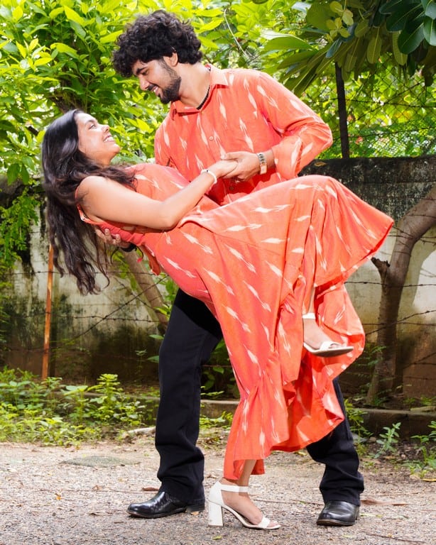 Tangy Orange Ikat Strappy Couple