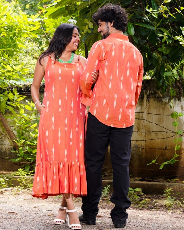 Tangy Orange Ikat Strappy Family