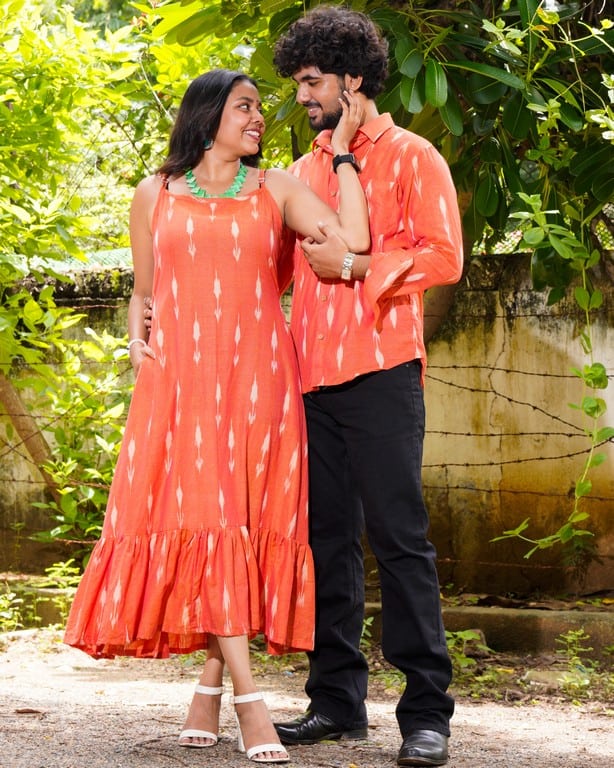 Tangy Orange Ikat Strappy Couple