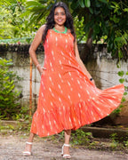 Tangy Orange Ikat Strappy Dress