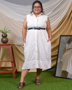 White Cutwork Collared Plus Size Dress