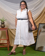 White Cutwork Collared Plus Size Dress