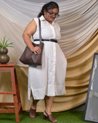 White Cutwork Collared Plus Size Dress