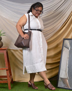 White Cutwork Collared Plus Size Dress