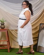White Cutwork Collared Plus Size Dress