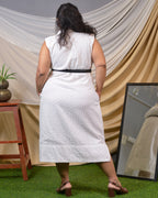 White Cutwork Collared Plus Size Dress