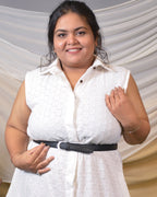 White Cutwork Collared Plus Size Dress