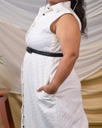 White Cutwork Collared Plus Size Dress