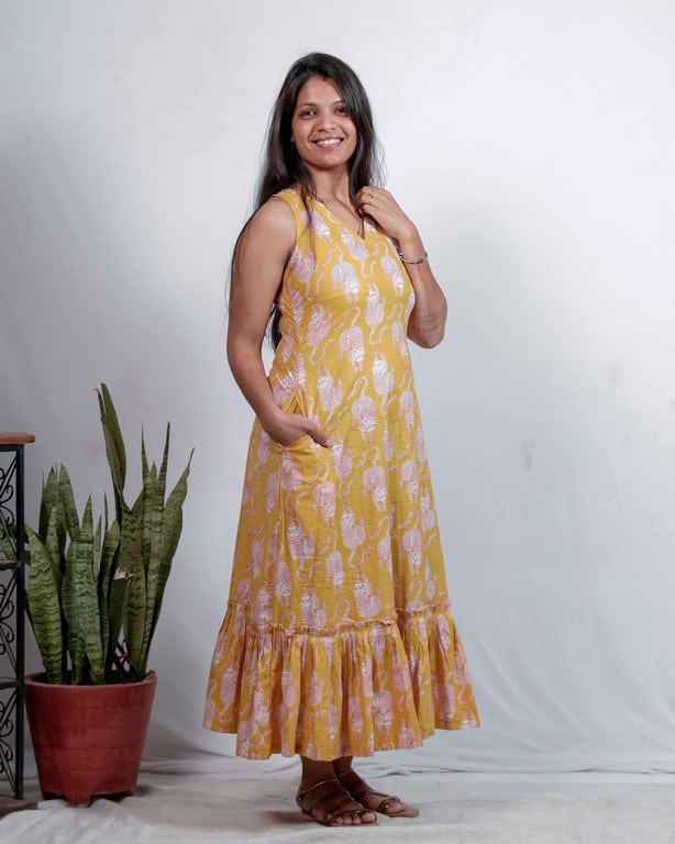 Yellow Kitty Long frill dress Mom Kid Twinning