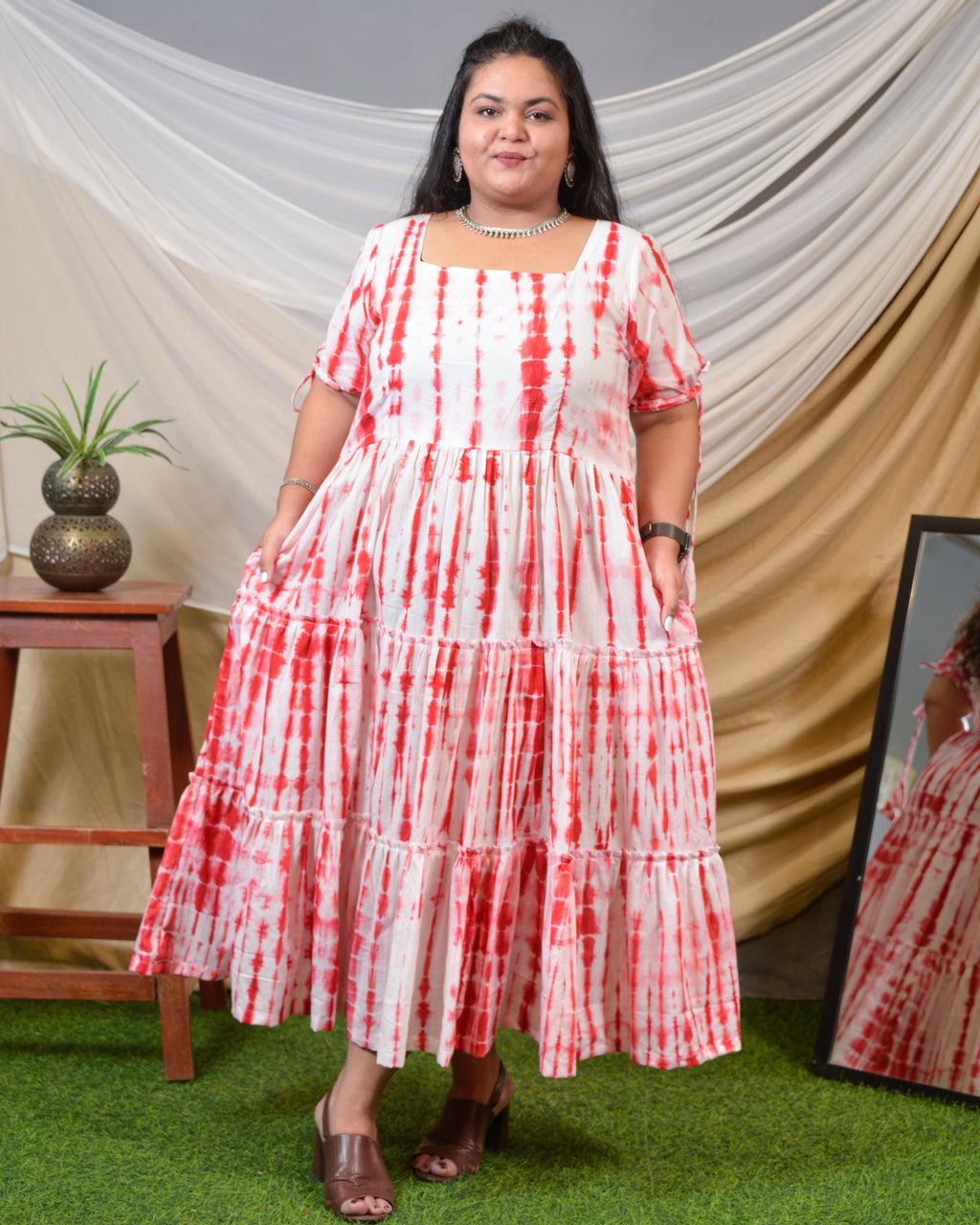 Red Shibori Plus Size Dress