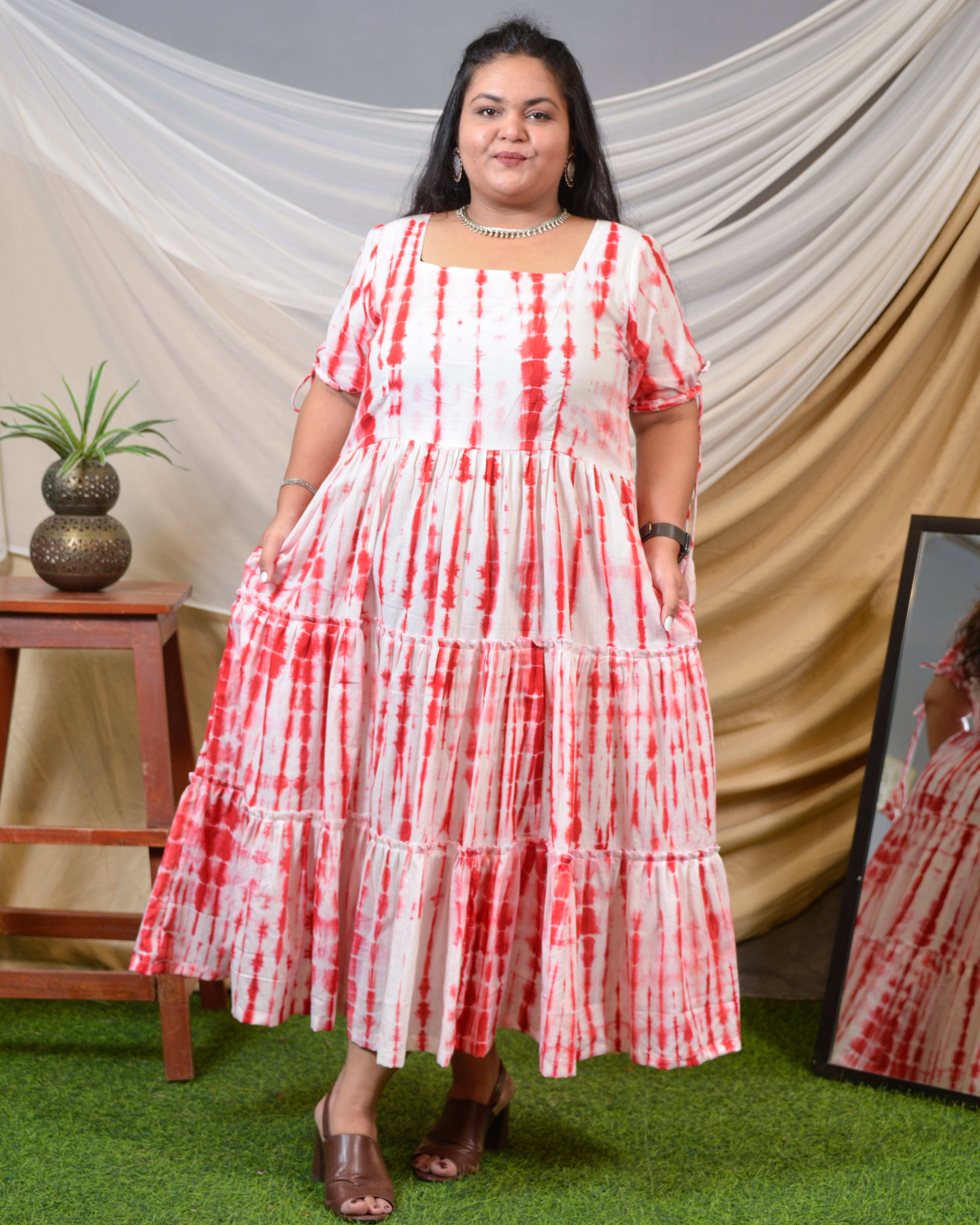 Red Shibori Plus Size Dress