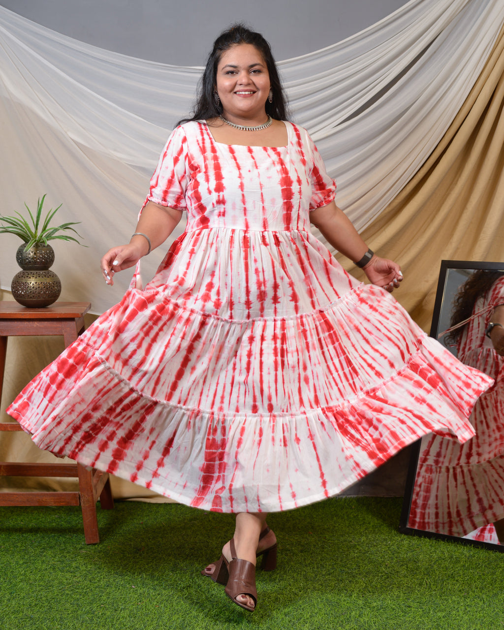 Red Shibori Plus Size Dress