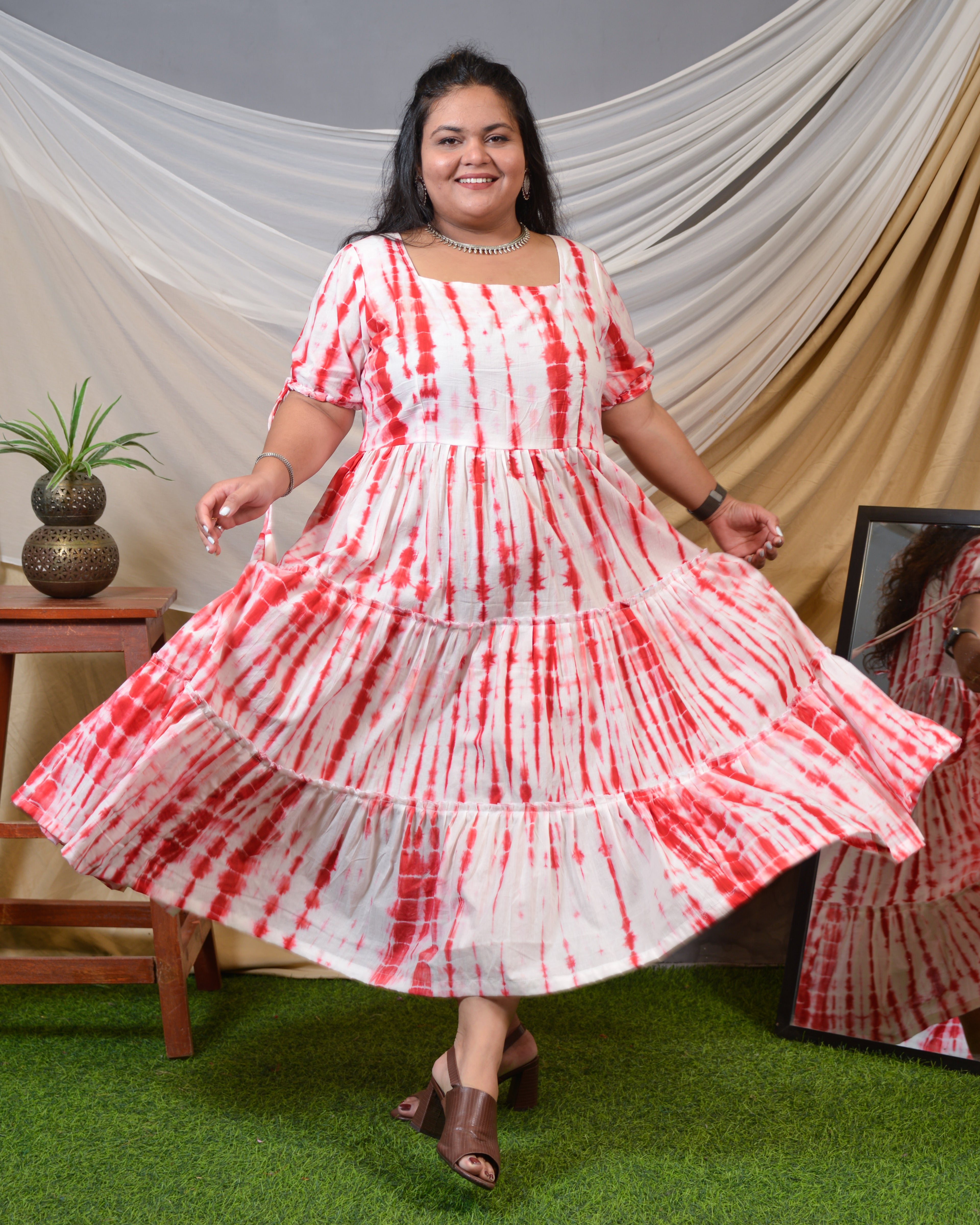 Red Shibori Plus Size Dress