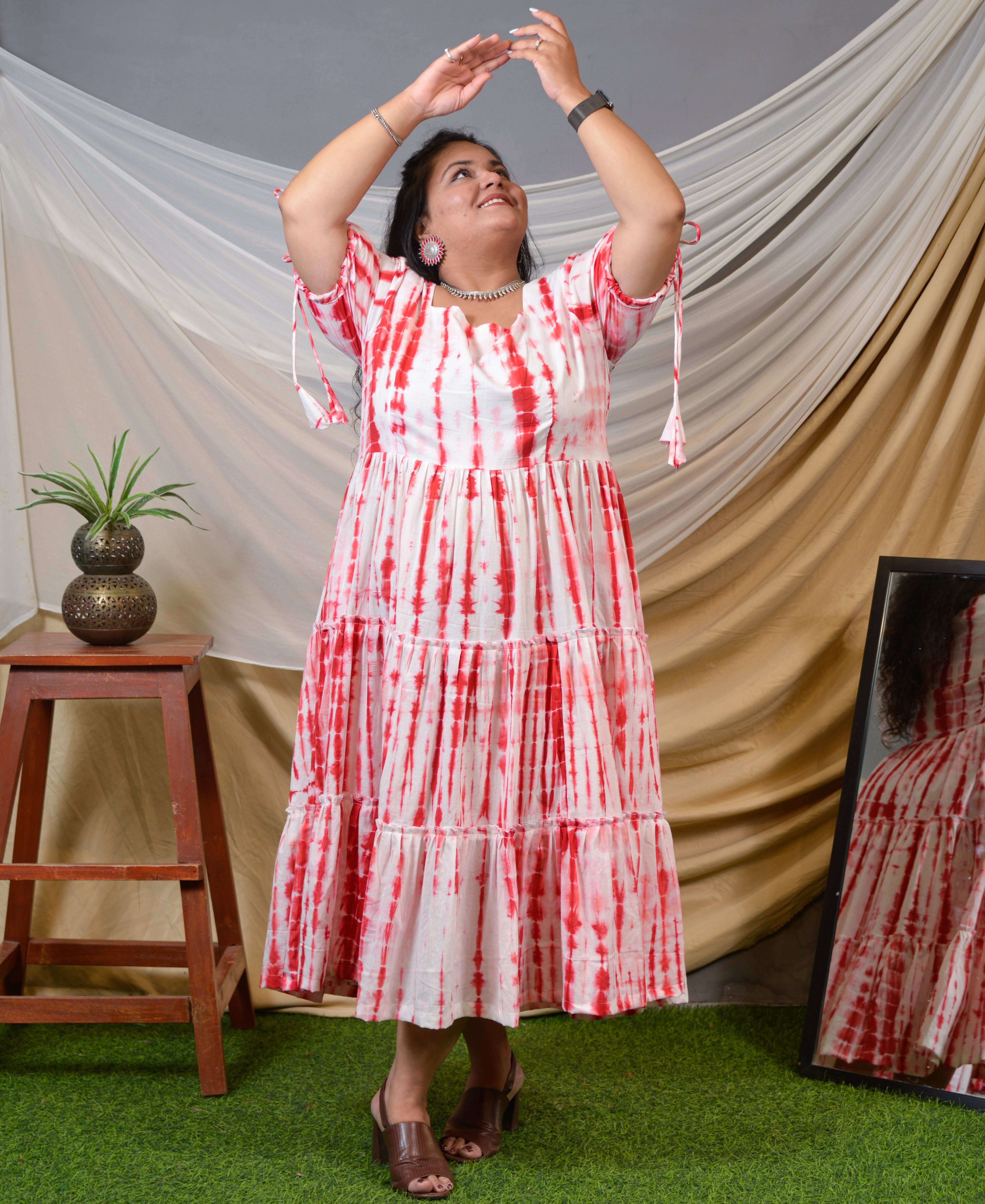 Red Shibori Plus Size Dress