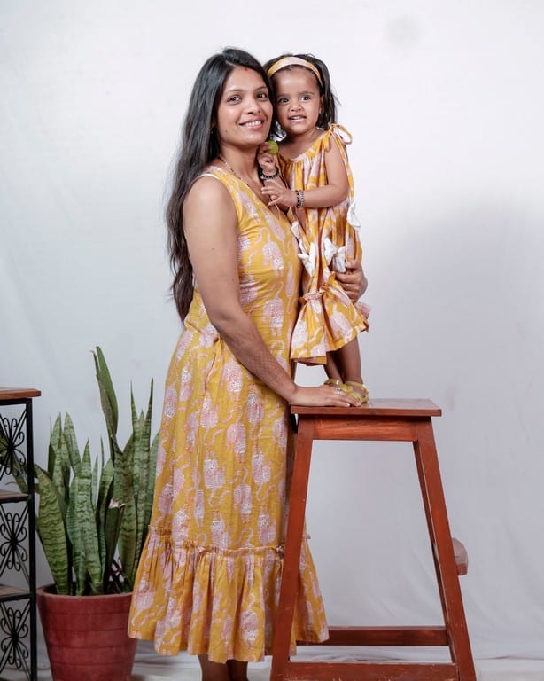 Yellow Kitty Long frill dress Mom Kid Twinning