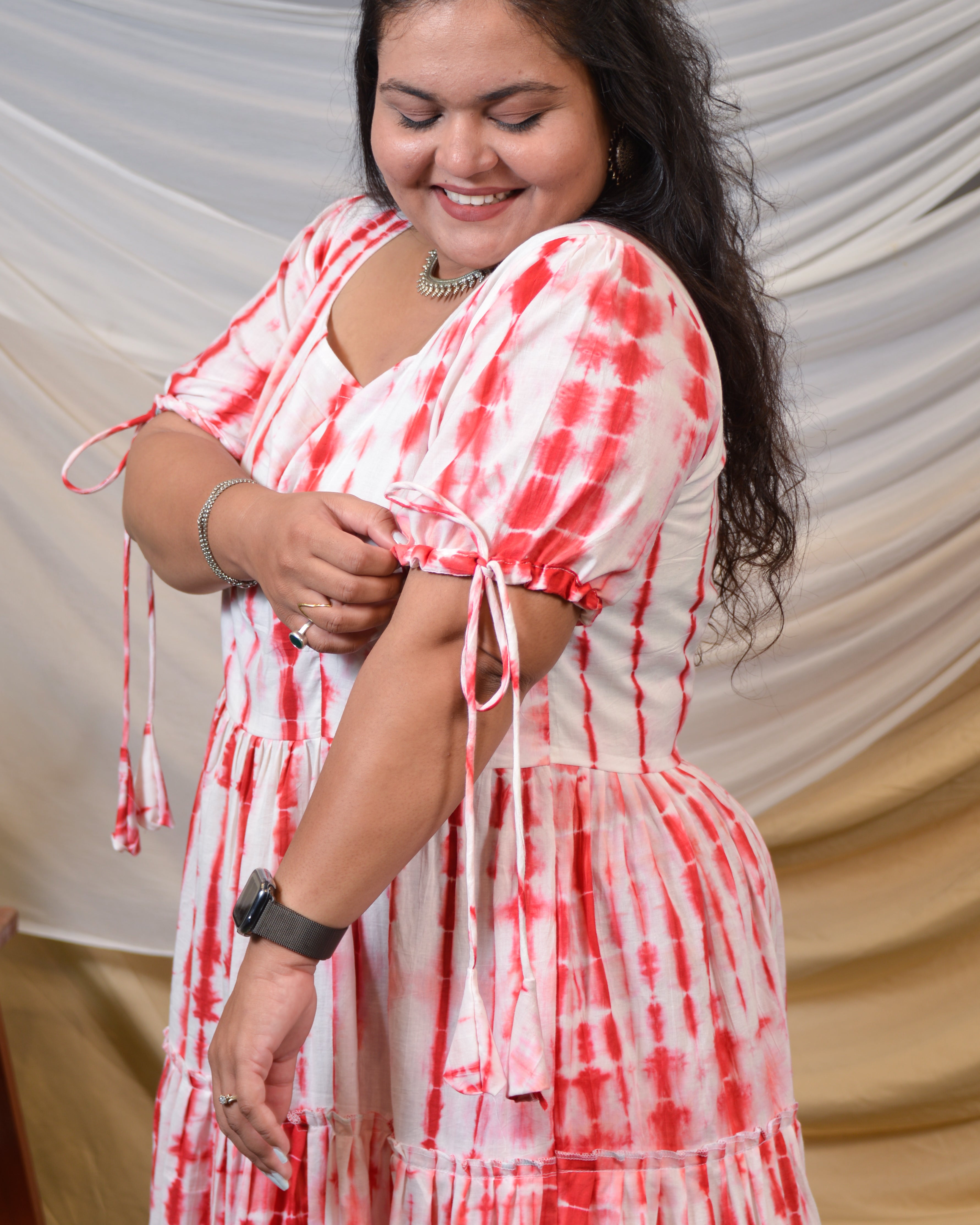 Red Shibori Plus Size Dress