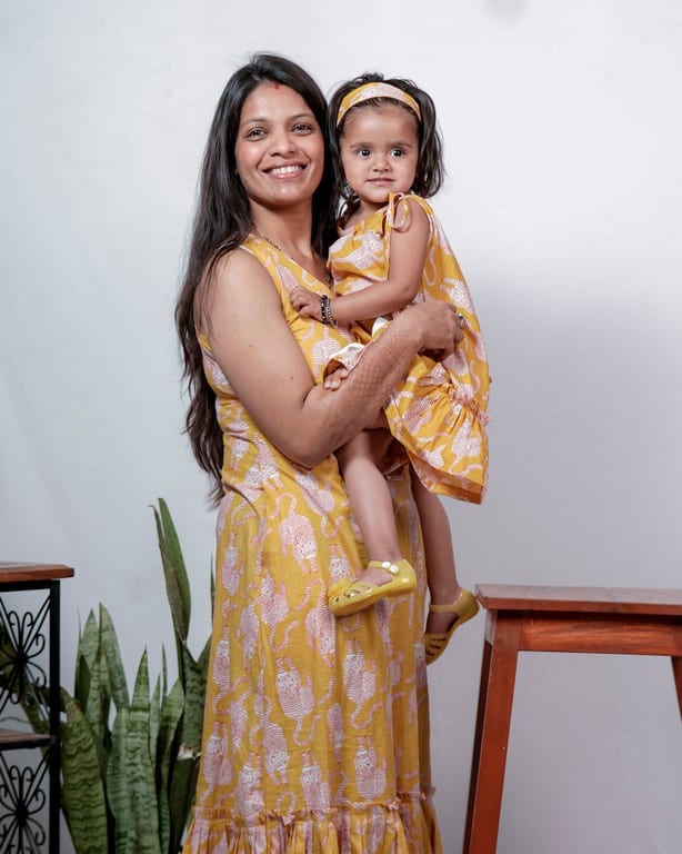 Yellow Kitty Long frill dress Mom Kid Twinning