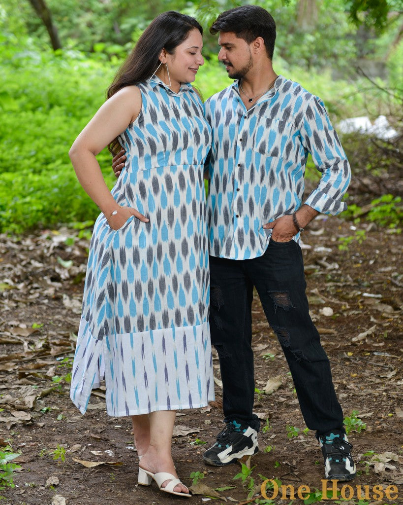 Milky White Halter Ikat Midi Couple Set