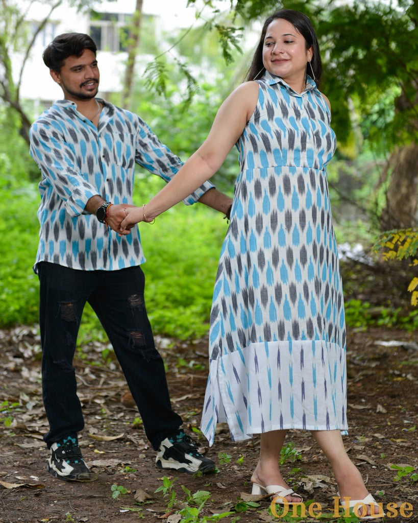 Milky White Halter Ikat Midi Couple Set Main image