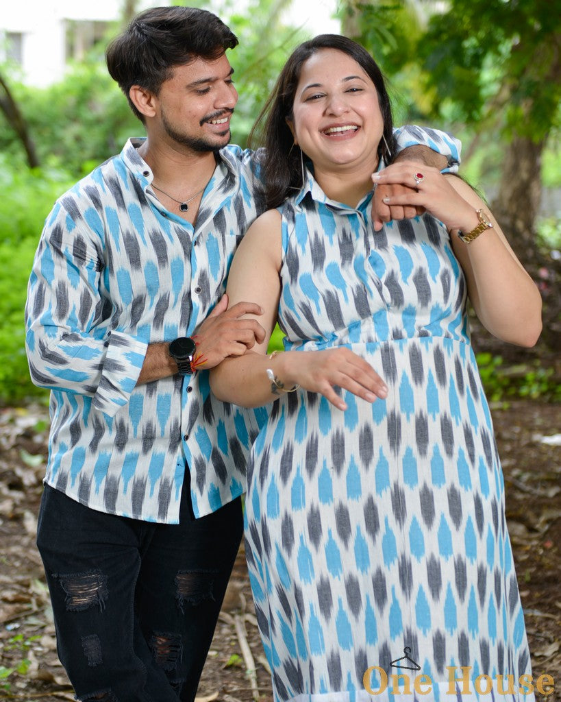Milky White Halter Ikat Midi Family Set