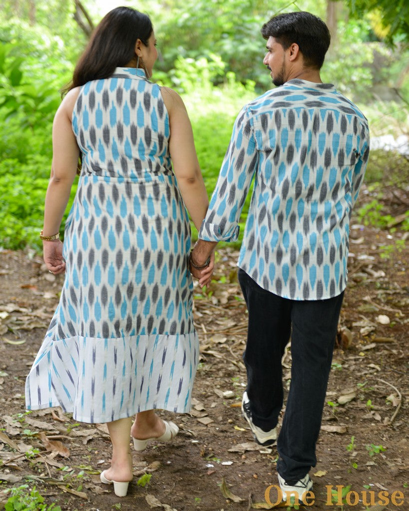 Milky White Halter Ikat Midi Family Set