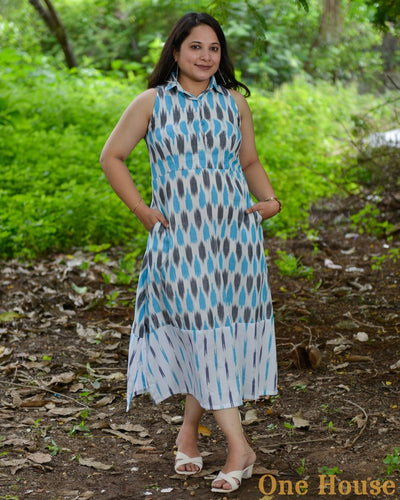 Milky White Halter Ikat Midi Dress
