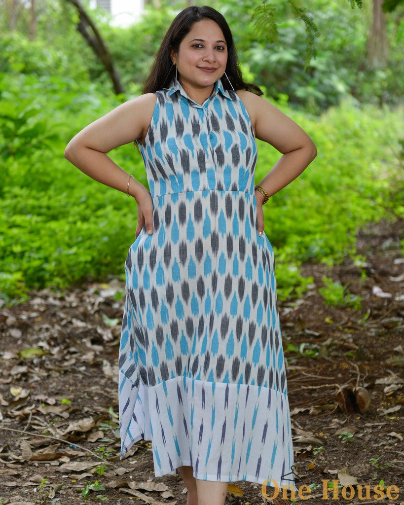 Milky White Halter Ikat Midi Maternity Dress