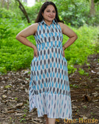Milky White Halter Ikat Midi Maternity Dress