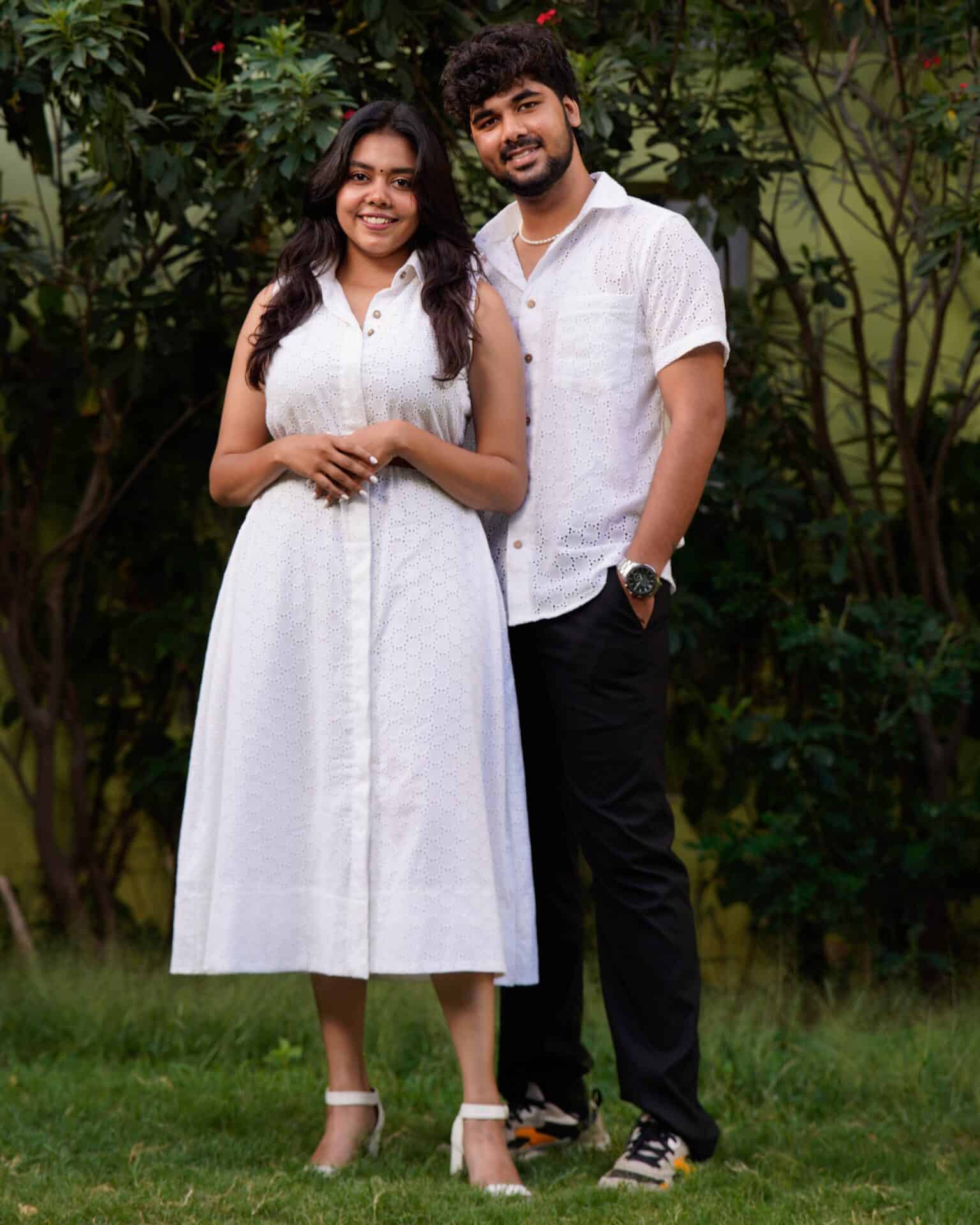 White Cutwork Collared Couple Set Secondary image
