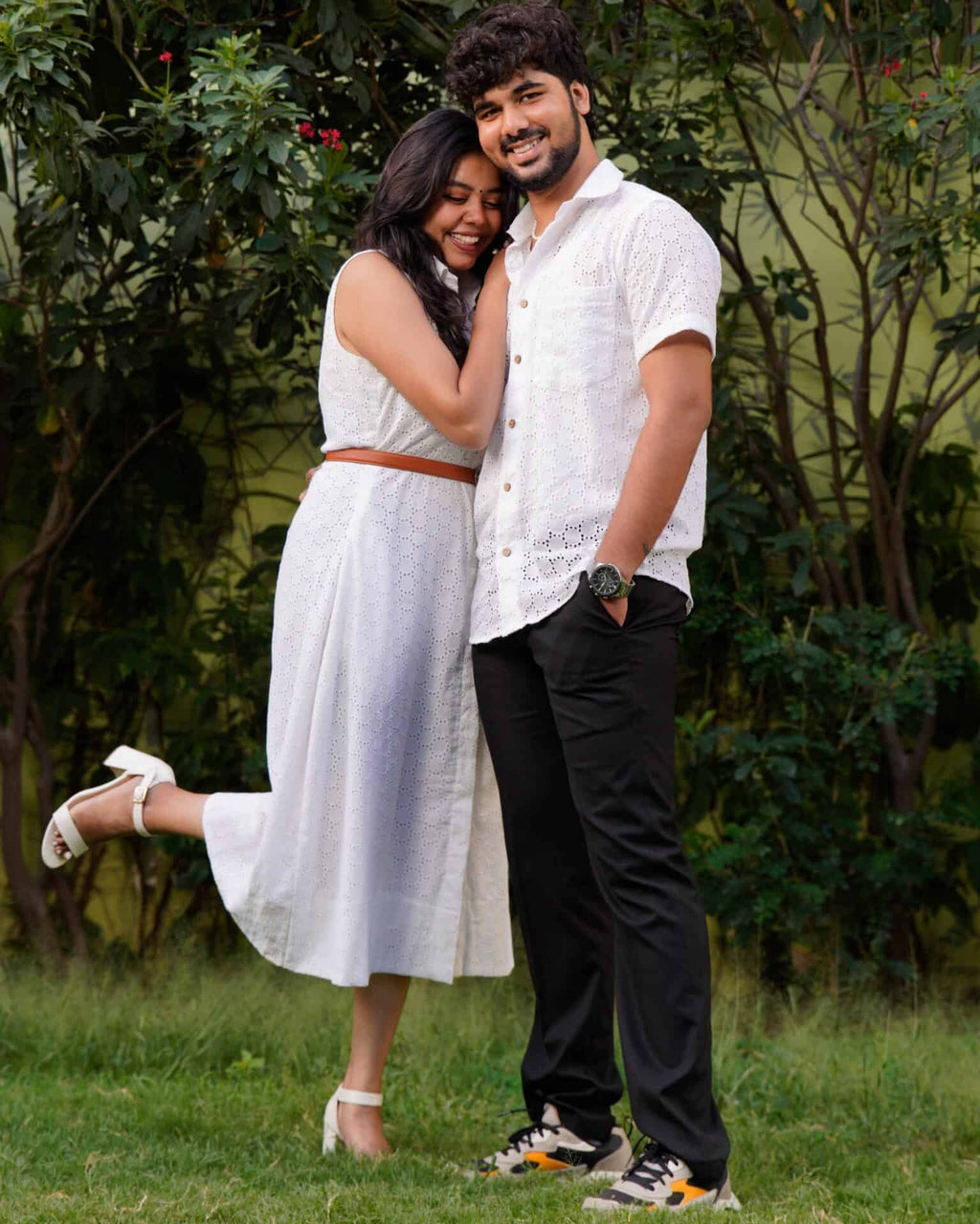 White Cutwork Collared Couple Set