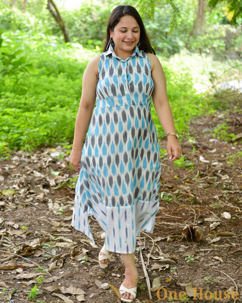 Milky White Halter Ikat Midi Dress Secondary image