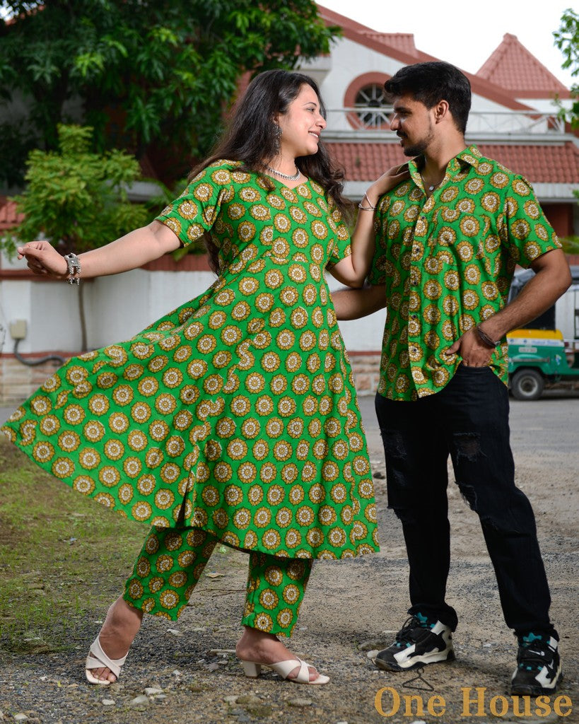 Green Pinwheel Anarkali Family Set