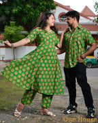 Green Pinwheel Anarkali Family Set