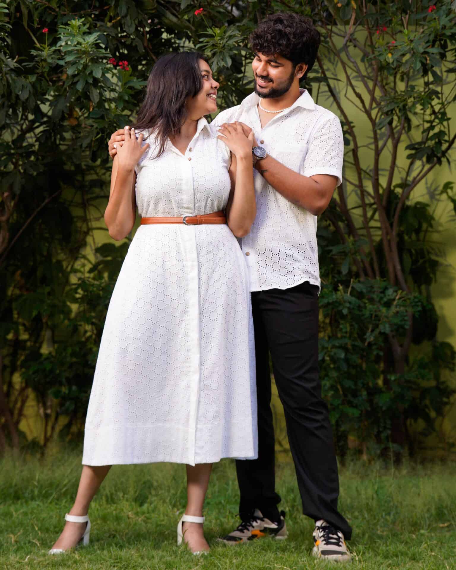 White Cutwork Collared Couple Set