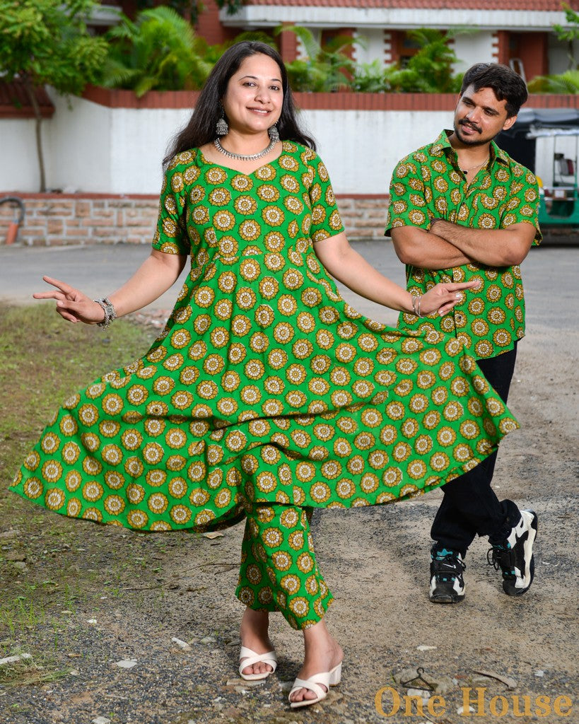 Green Pinwheel Anarkali Family Set