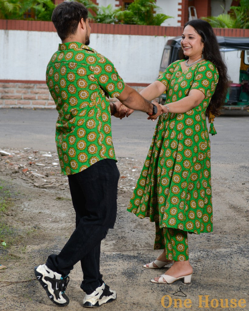 Green Pinwheel Anarkali Family Set