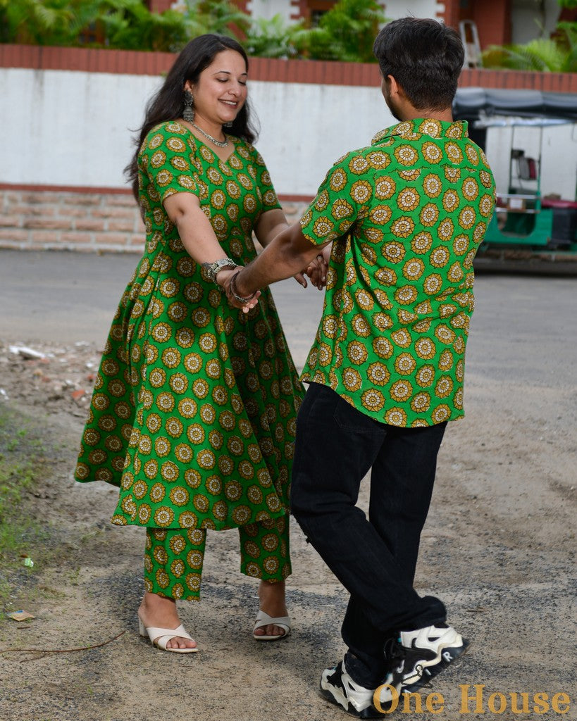 Green Pinwheel Anarkali Family Set