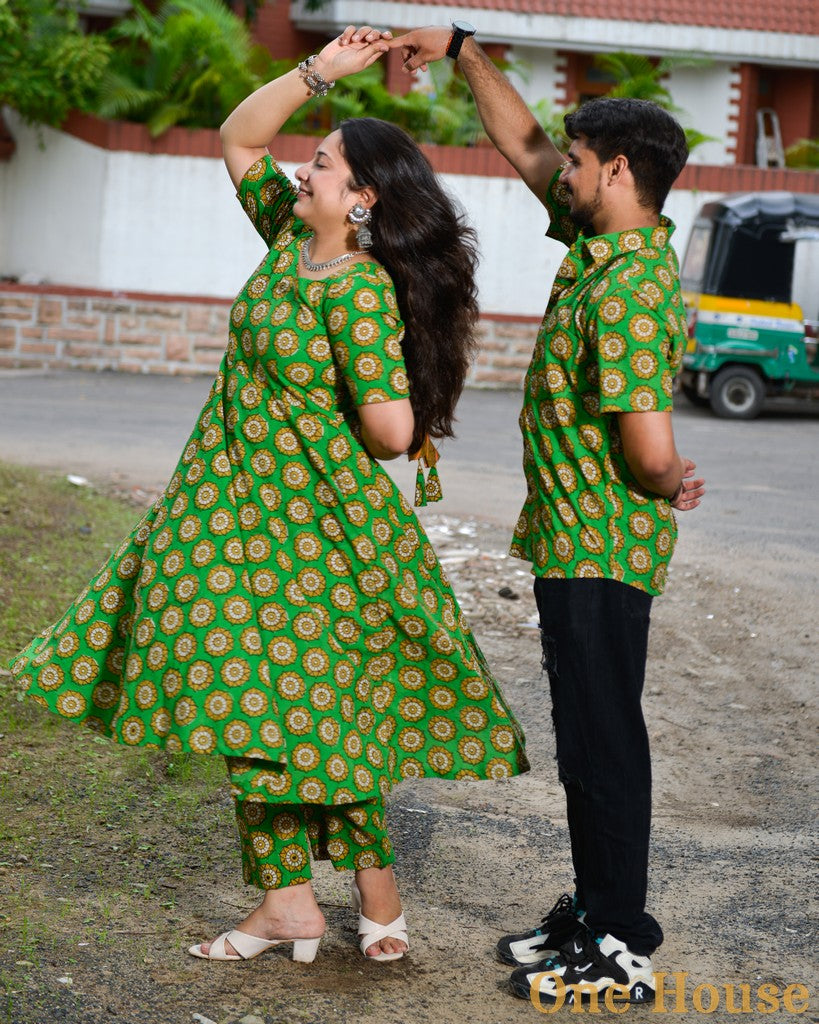 Green Pinwheel Anarkali Family Set