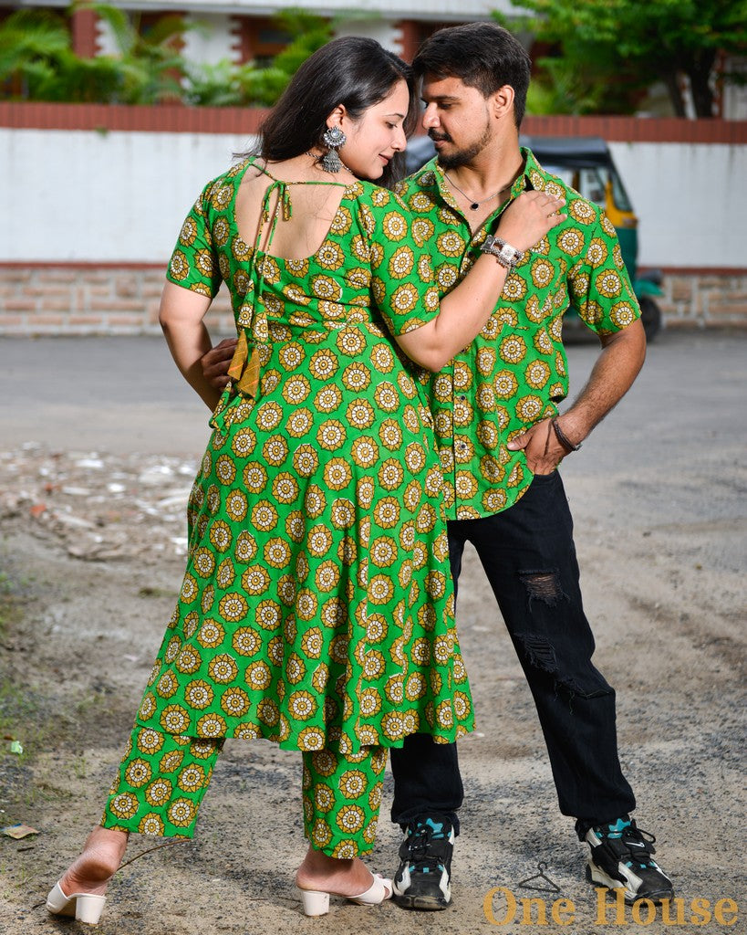 Green Pinwheel Anarkali Family Set