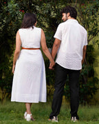 White Cutwork Collared Couple Set