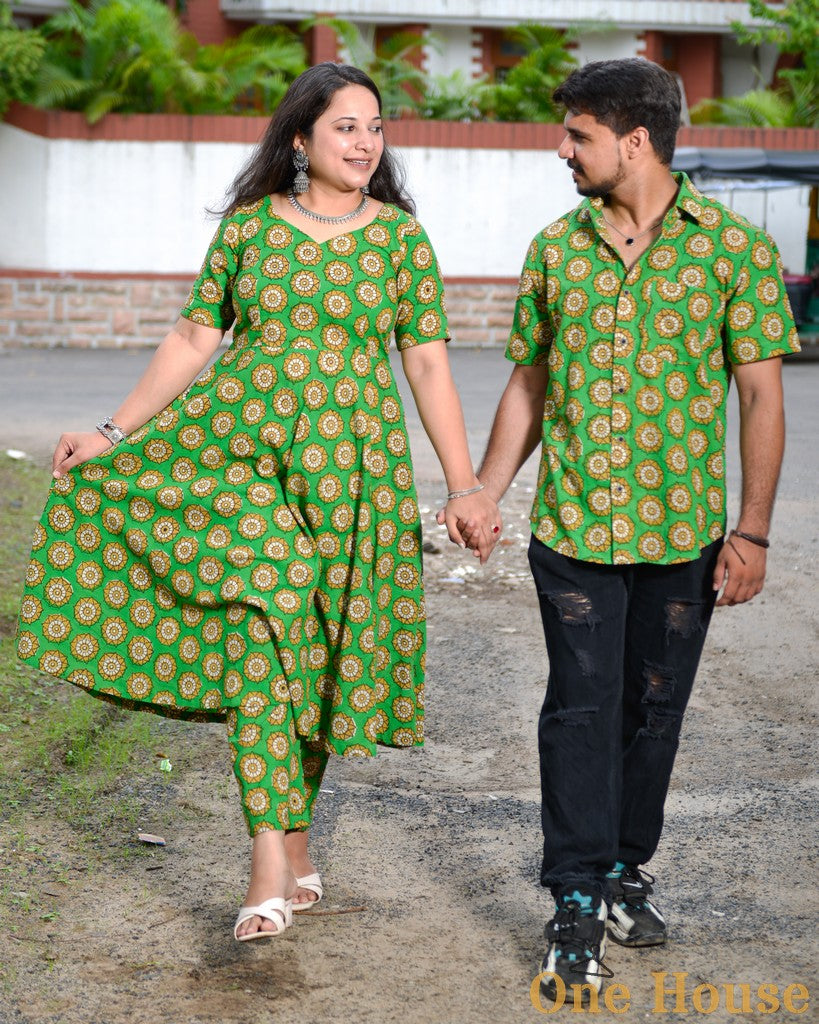Green Pinwheel Anarkali Family Set