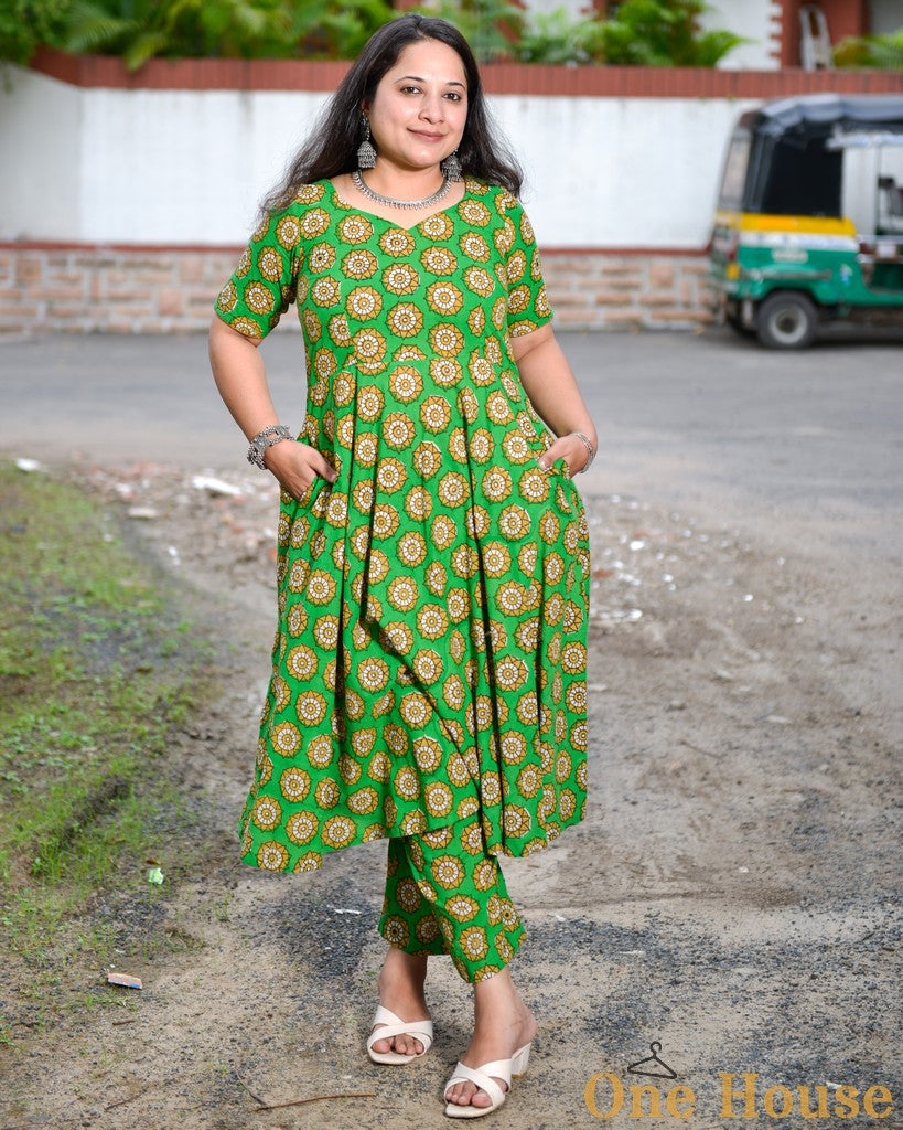 Green Pinwheel Anarkali Couple Set