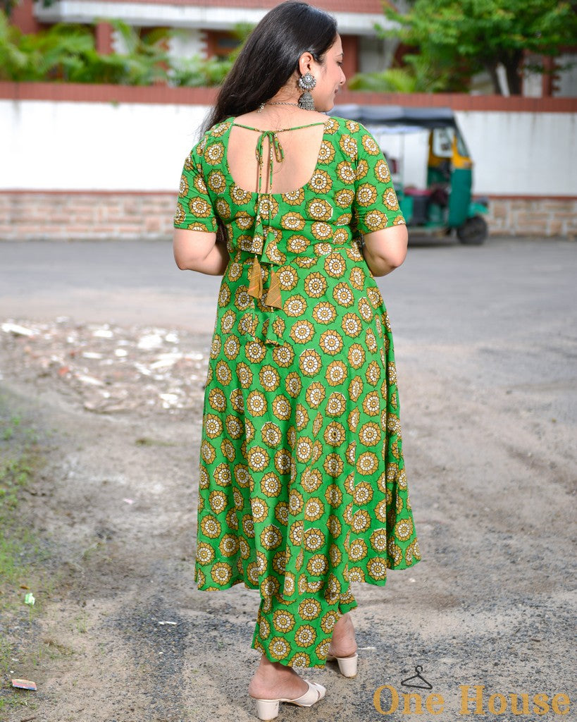 Green Pinwheel Anarkali Maternity Coord Set