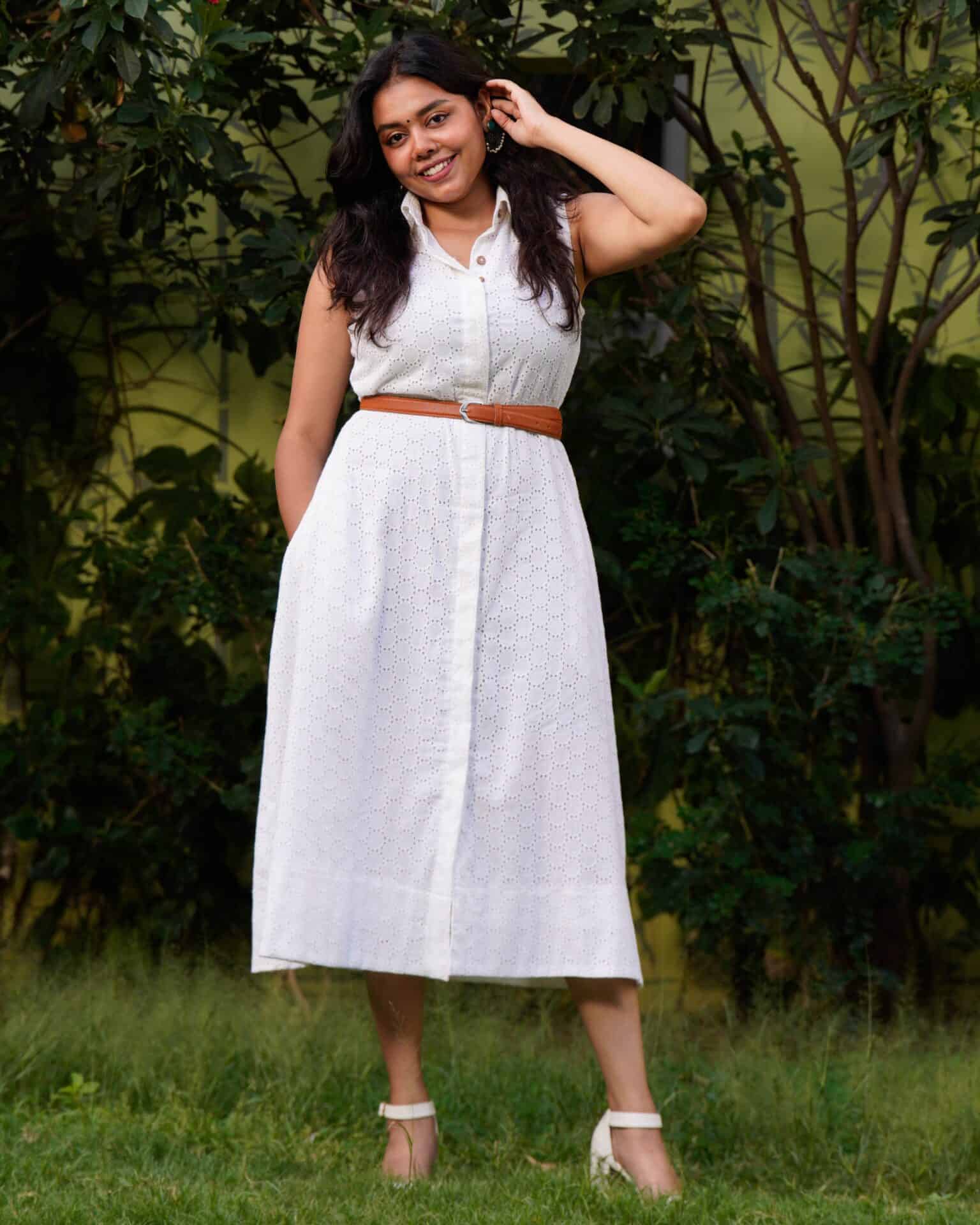 White Cutwork Collared Dress Secondary image