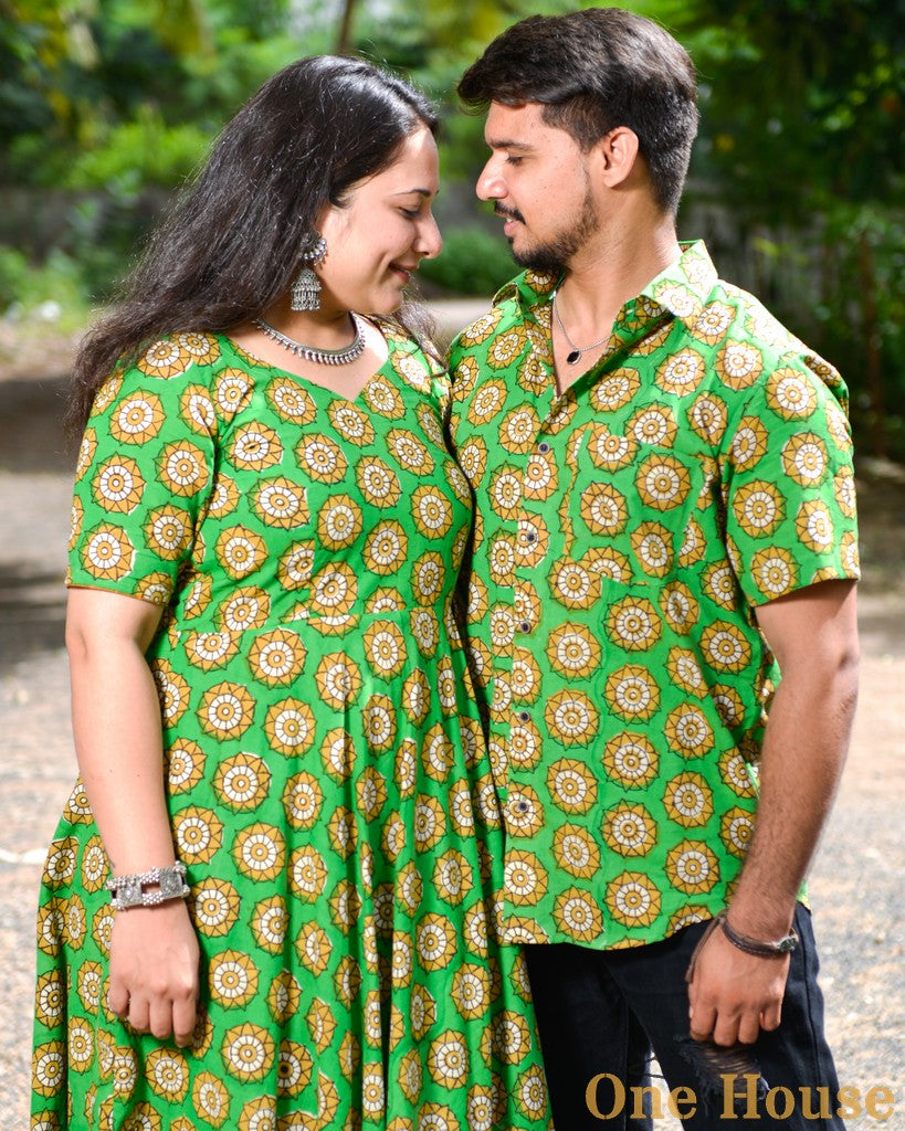 Green Pinwheel Anarkali Couple Set