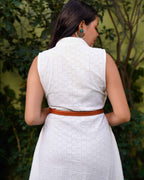 White Cutwork Collared Dress